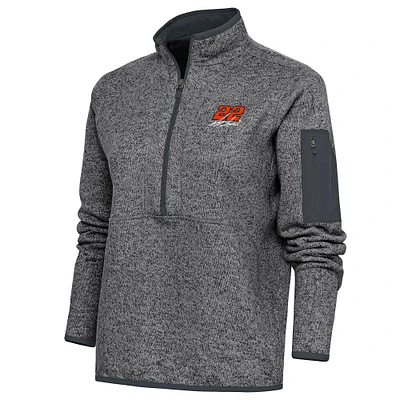 Women's Antigua Heather Gray Joey Logano Fortune Half-Zip Pullover Sweater