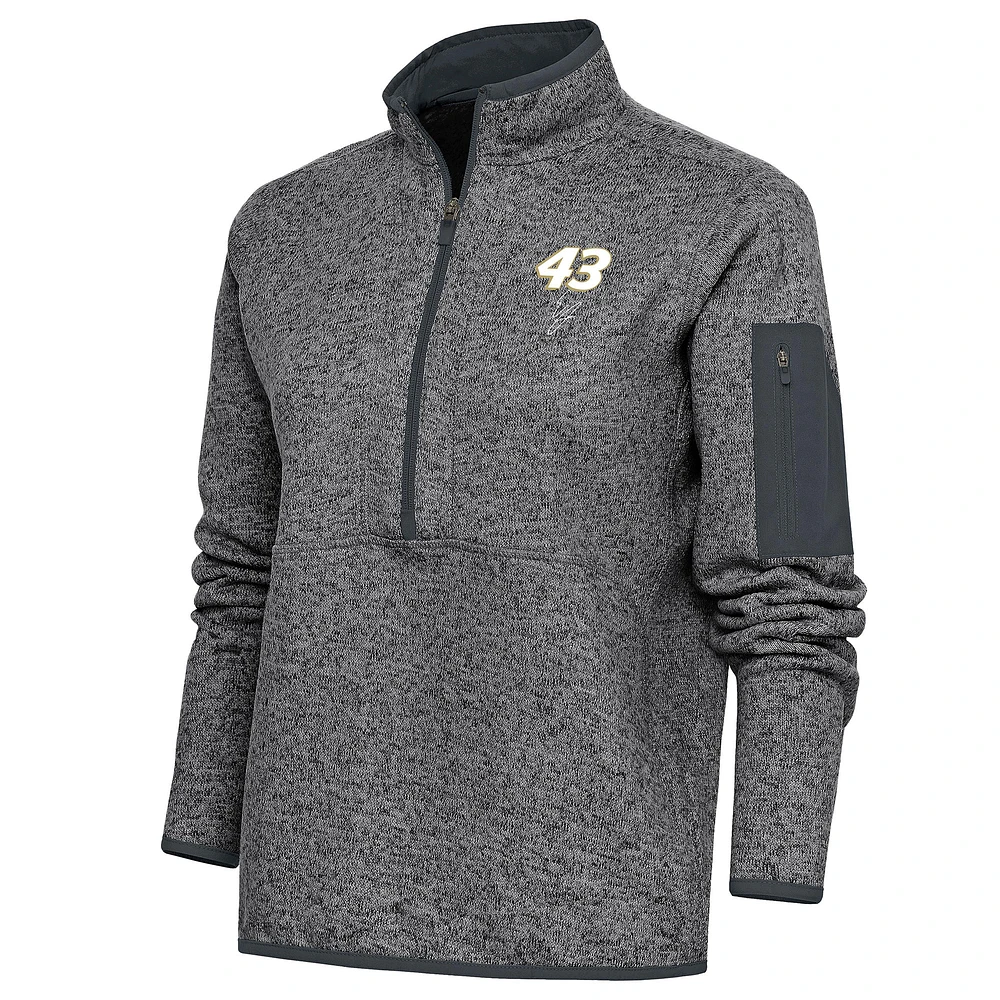 Women's Antigua Heather Gray Erik Jones Fortune Half-Zip Pullover Sweater