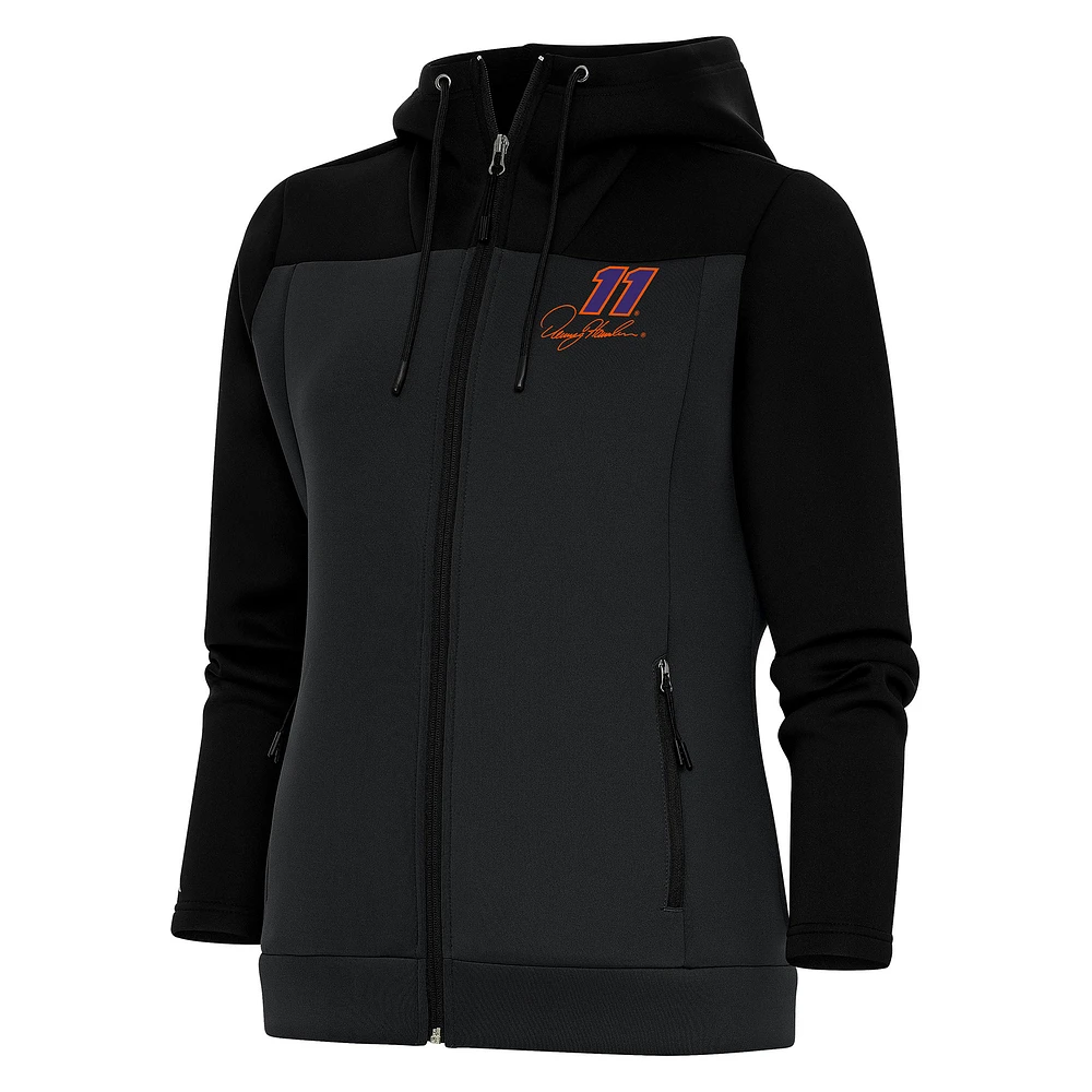 Women's Antigua Black/Gray Denny Hamlin Protect Full-Zip Hoodie