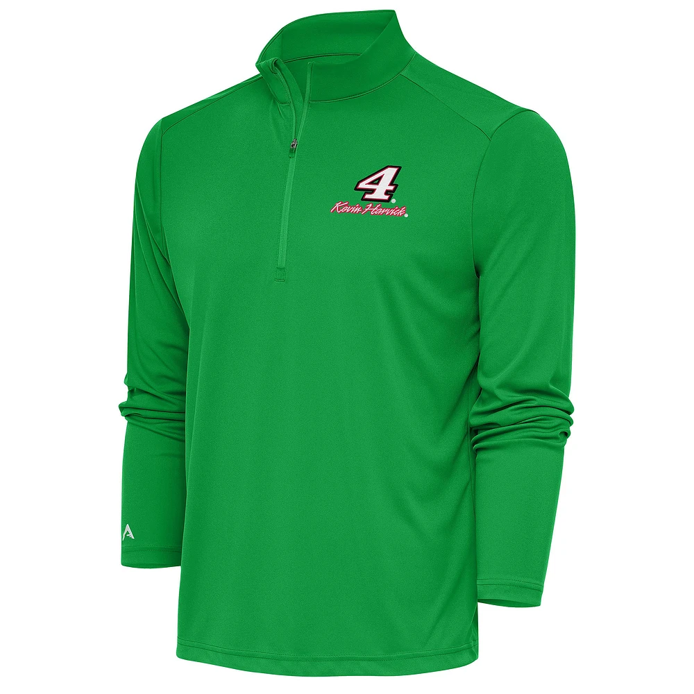 Men's Antigua Kelly Green Kevin Harvick Tribute Quarter-Zip Pullover Top