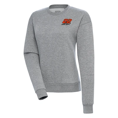 Women's Antigua Heather Gray Joey Logano Victory Pullover Sweatshirt