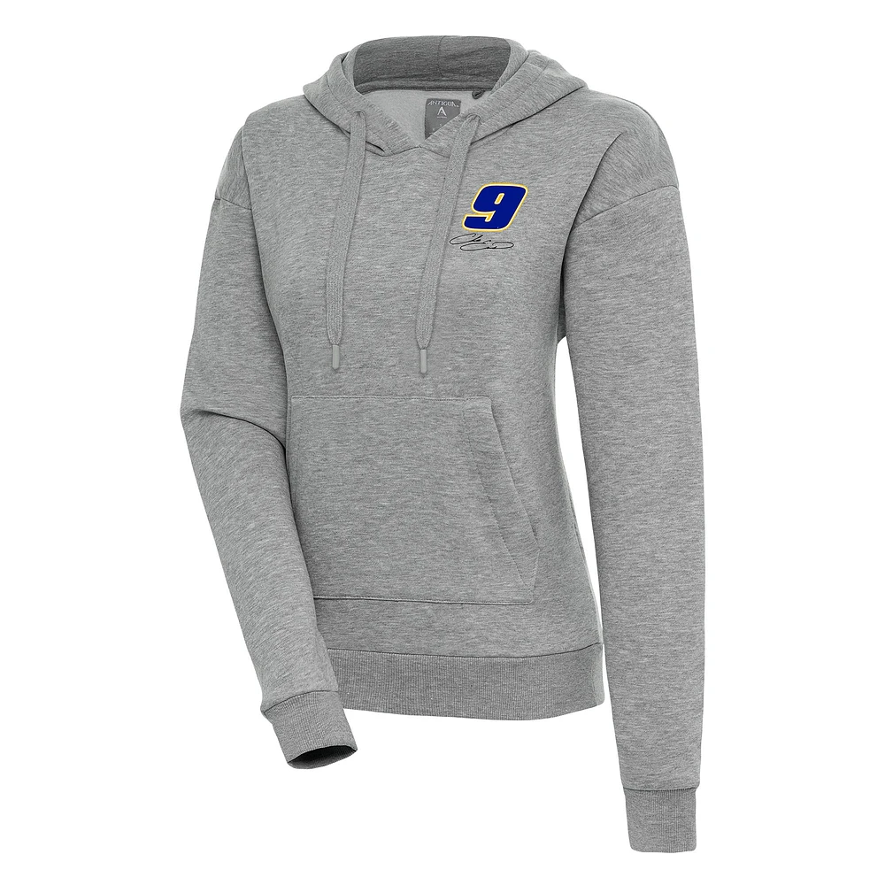 Women's Antigua Heather Gray Chase Elliott Victory Pullover Hoodie