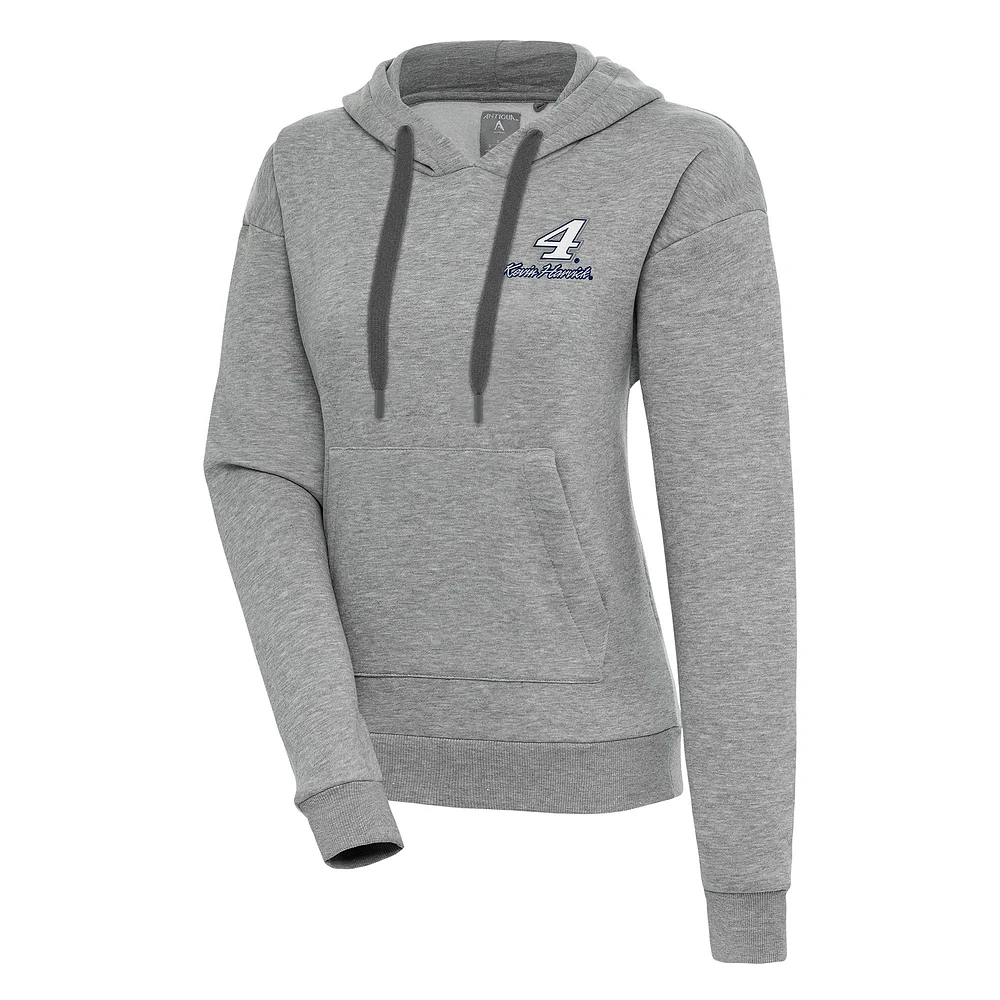 Women's Antigua Heather Gray Kevin Harvick Victory Pullover Hoodie