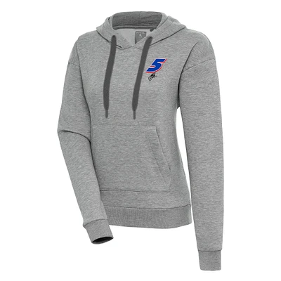 Women's Antigua Heather Gray Kyle Larson Victory Pullover Hoodie
