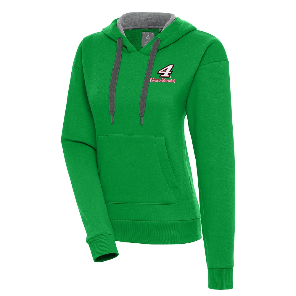 Women's Antigua Kelly Green Kevin Harvick Victory Pullover Hoodie