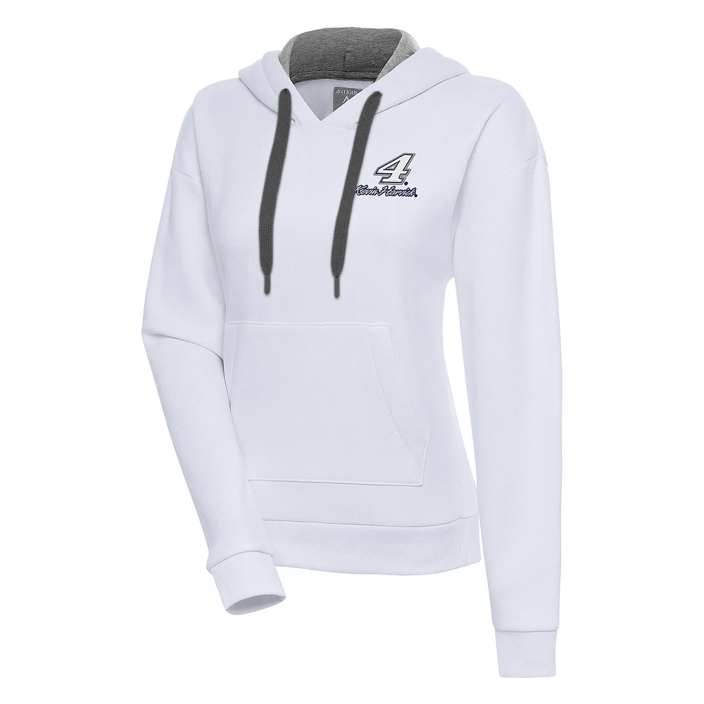 Women's Antigua White Kevin Harvick Victory Pullover Hoodie