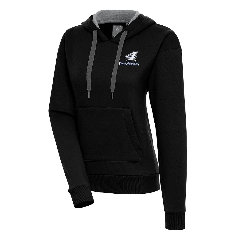 Women's Antigua Black Kevin Harvick Victory Pullover Hoodie