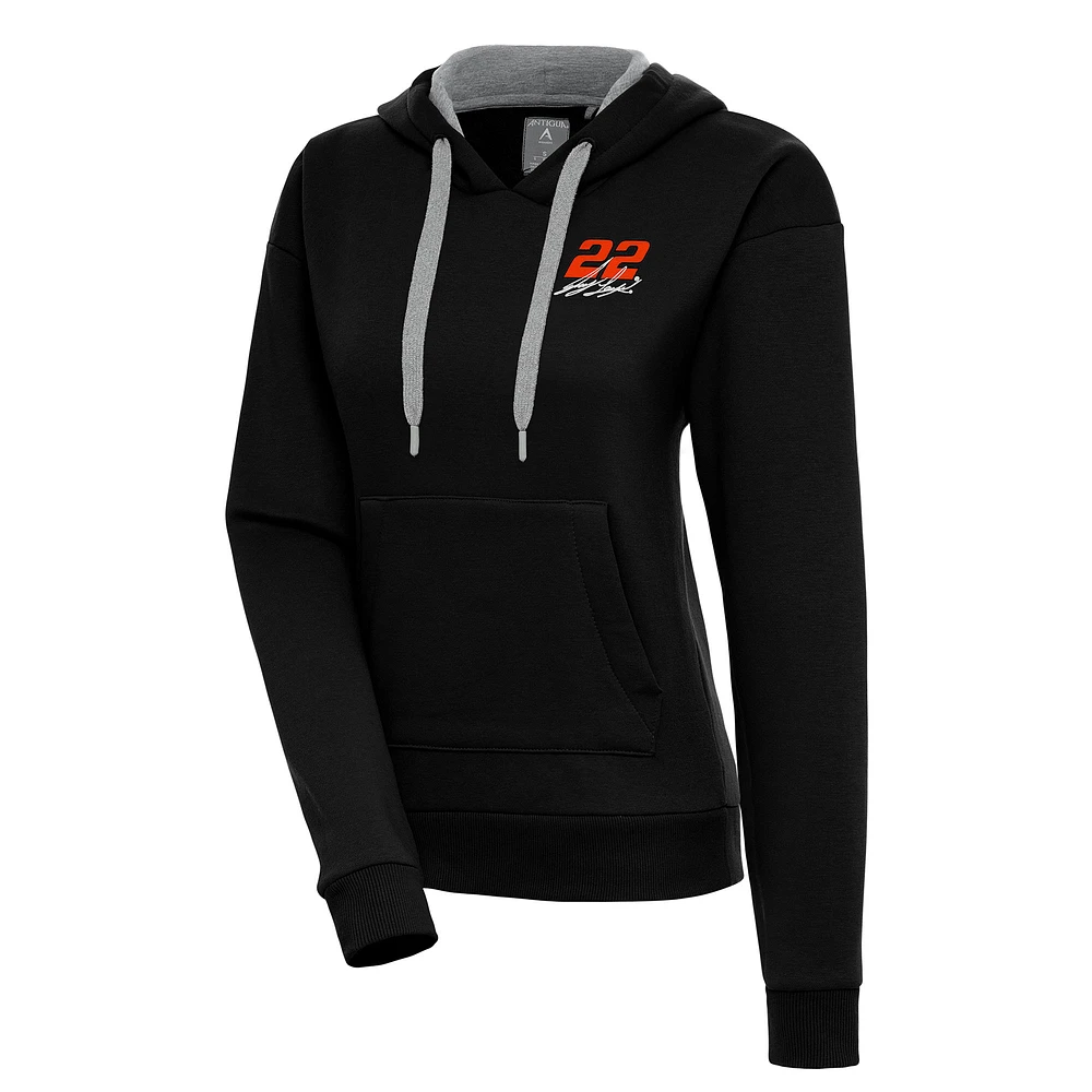 Women's Antigua Black Joey Logano Victory Pullover Hoodie