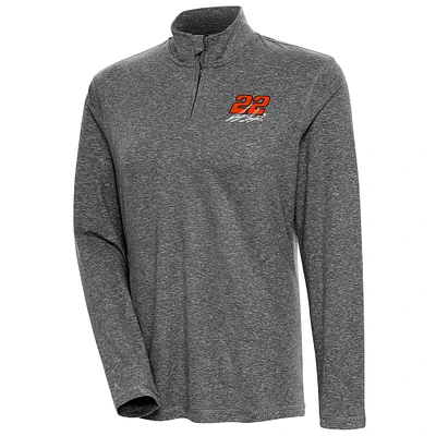 Women's Antigua Heather Black Joey Logano Confront Quarter-Zip Pullover Top