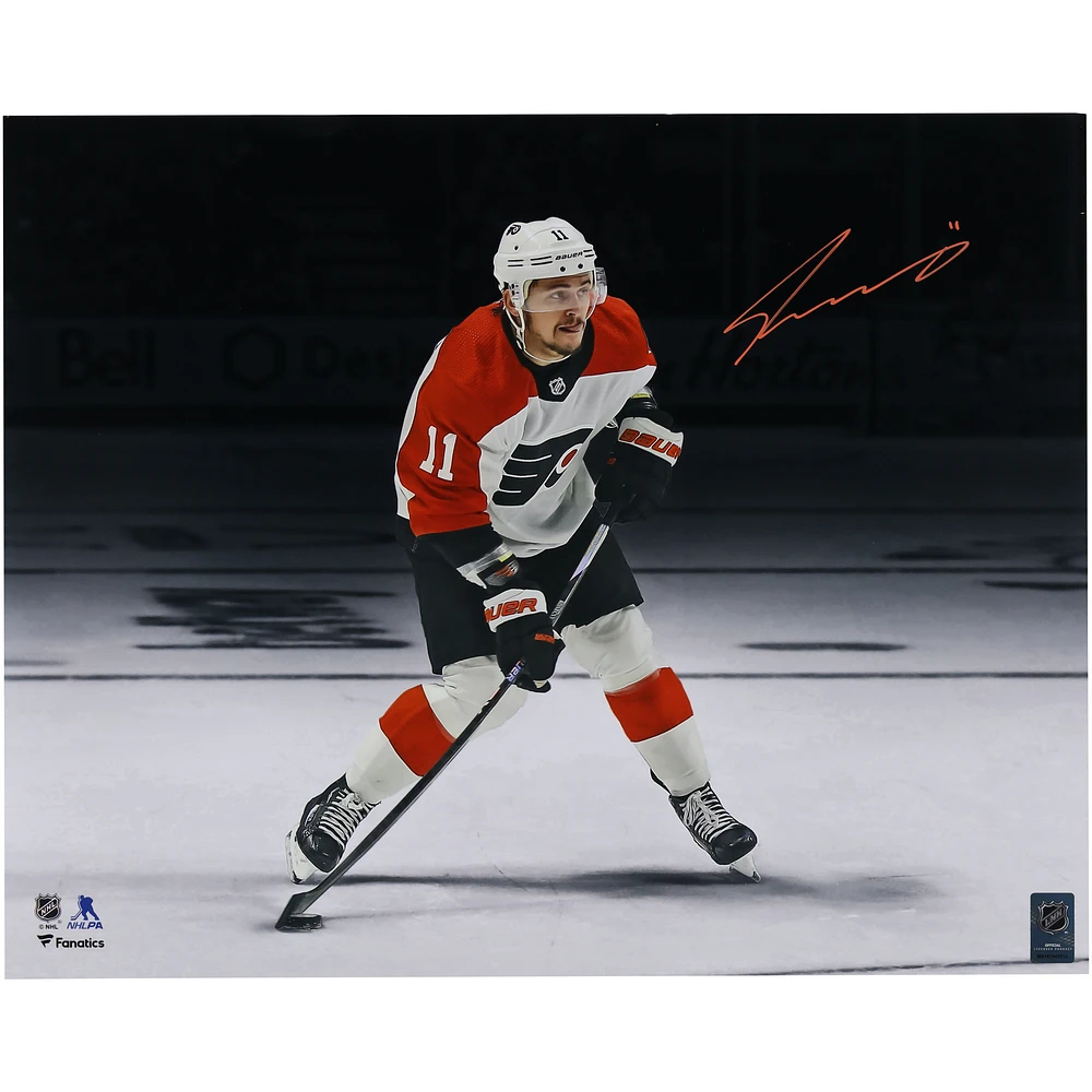Travis Konecny Philadelphia Flyers Autographed 16" x 20" White Shooting Spotlight Photograph