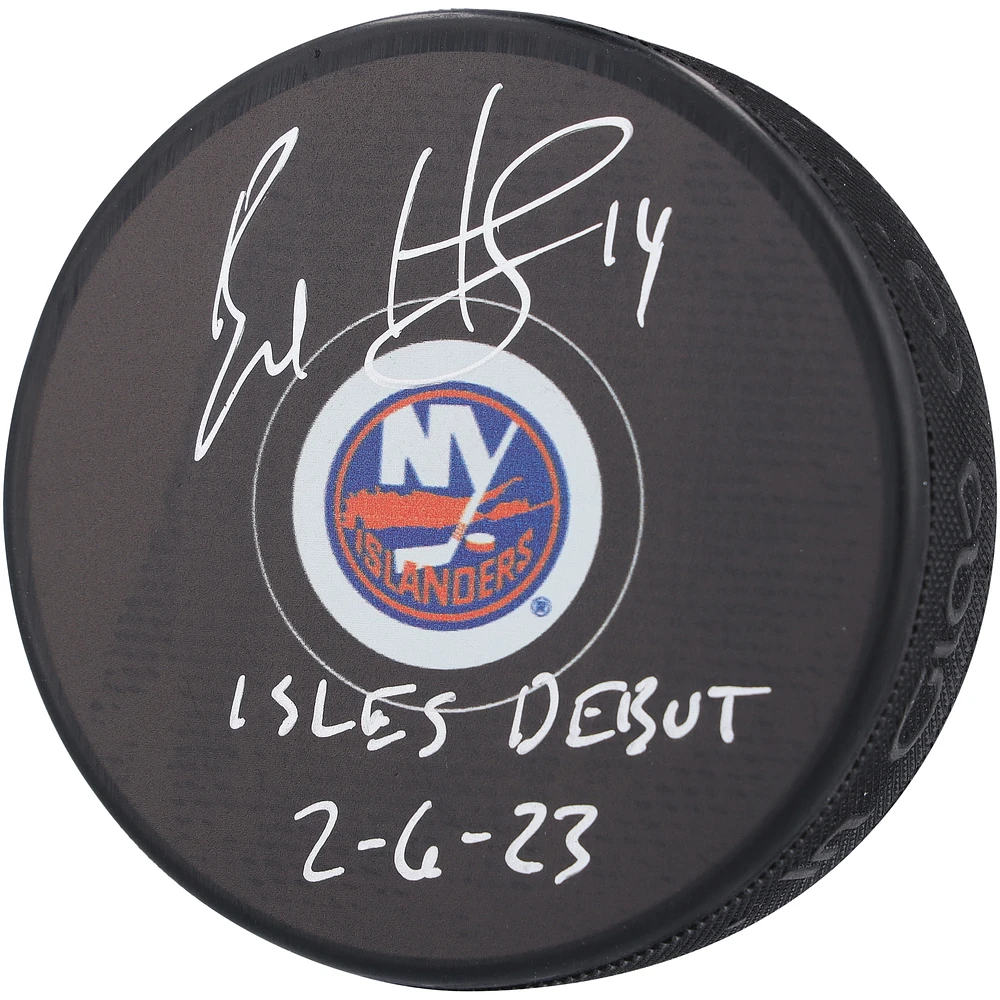 Bo Horvat New York Islanders Autographed Hockey Puck with "Isles Debut 2-6-23" Inscription