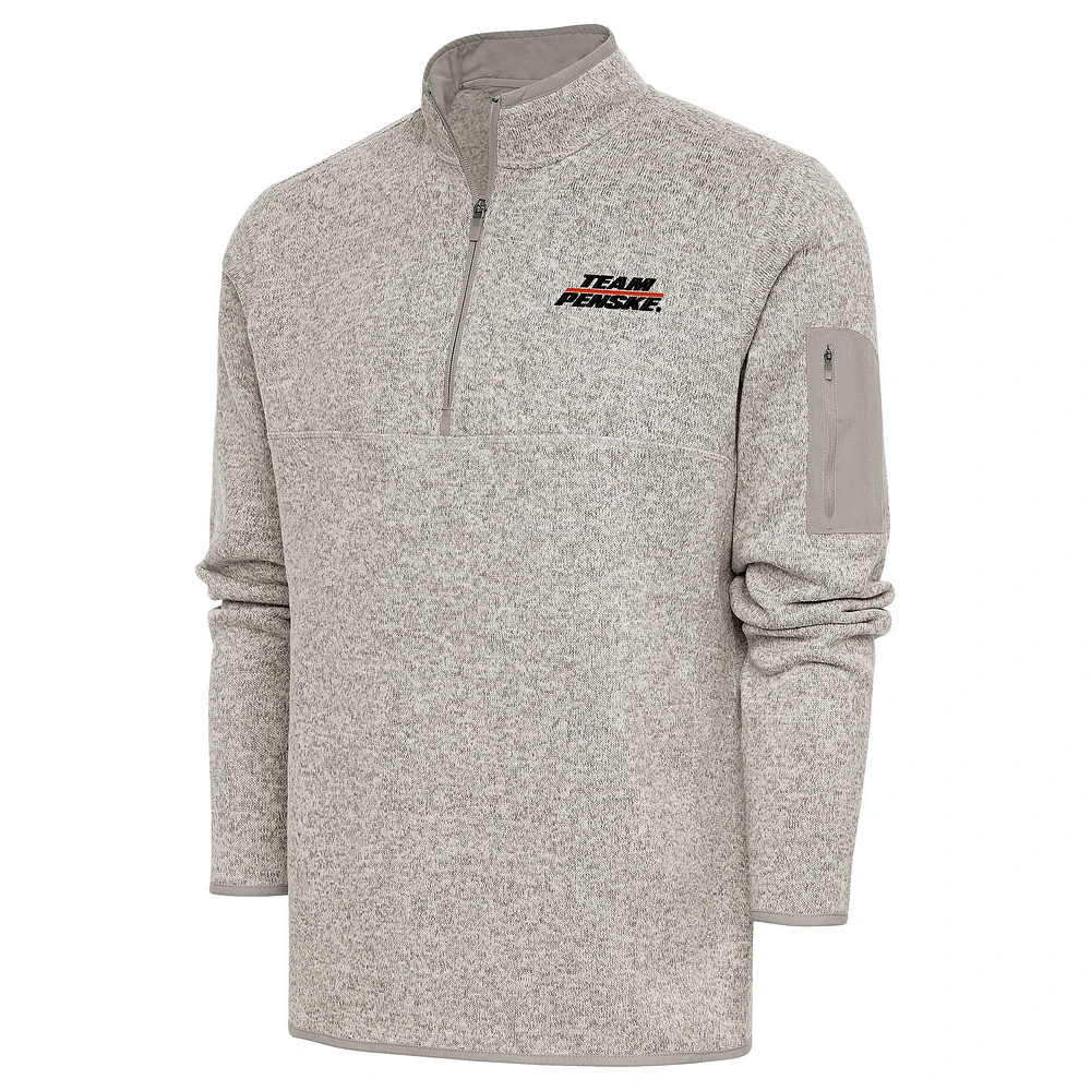 Men's Antigua Oatmeal Team Penske Fortune Quarter-Zip Pullover Jacket