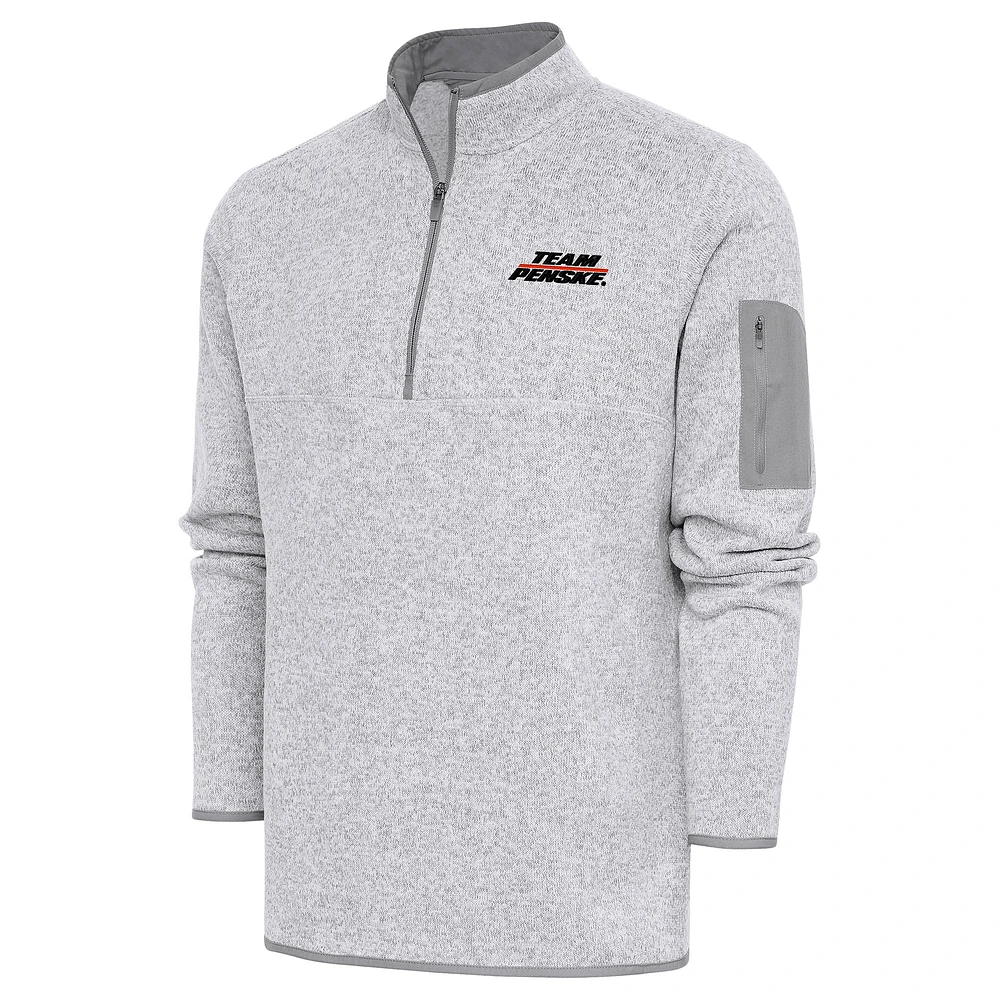 Men's Antigua Heather Team Penske Fortune Quarter-Zip Pullover Jacket