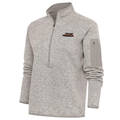 Women's Antigua Oatmeal Team Penske Fortune Half-Zip Pullover Sweater