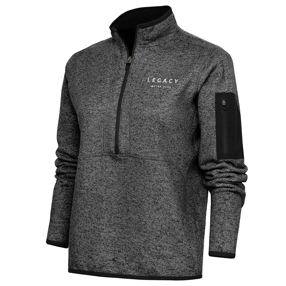 Women's Antigua Heather Black LEGACY Motor Club Fortune Half-Zip Pullover Sweater