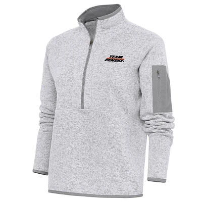 Women's Antigua Heather Team Penske Fortune Half-Zip Pullover Sweater