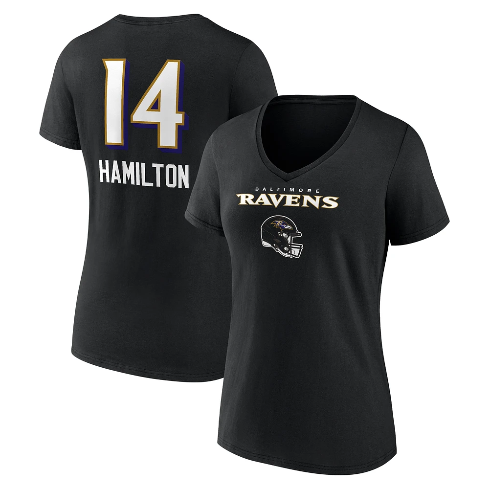 Women's Kyle Hamilton Black Baltimore Ravens Team Wordmark Player Name & Number V-Neck T-Shirt
