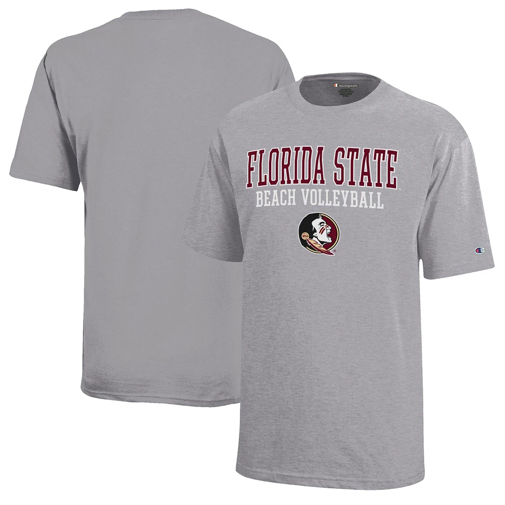 Youth Champion Gray Florida State Seminoles Beach Volleyball Stacked Jersey T-Shirt