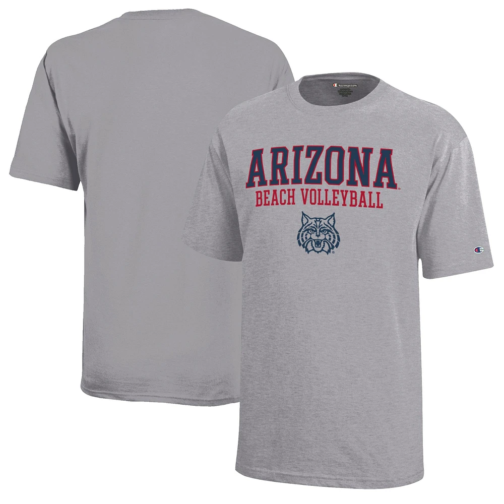 Youth Champion Gray Arizona Wildcats Beach Volleyball Stacked Jersey T-Shirt