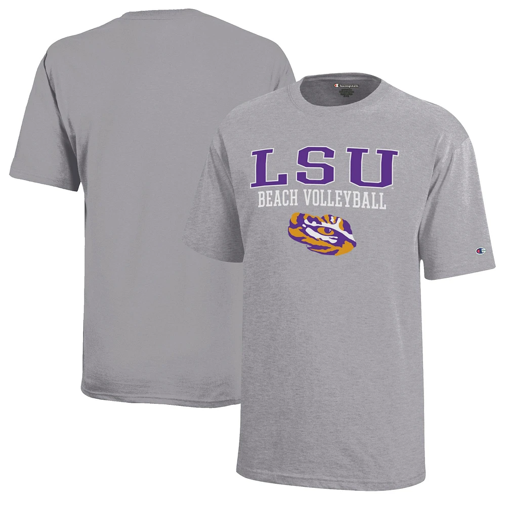 Youth Champion Gray LSU Tigers Beach Volleyball Stacked Jersey T-Shirt