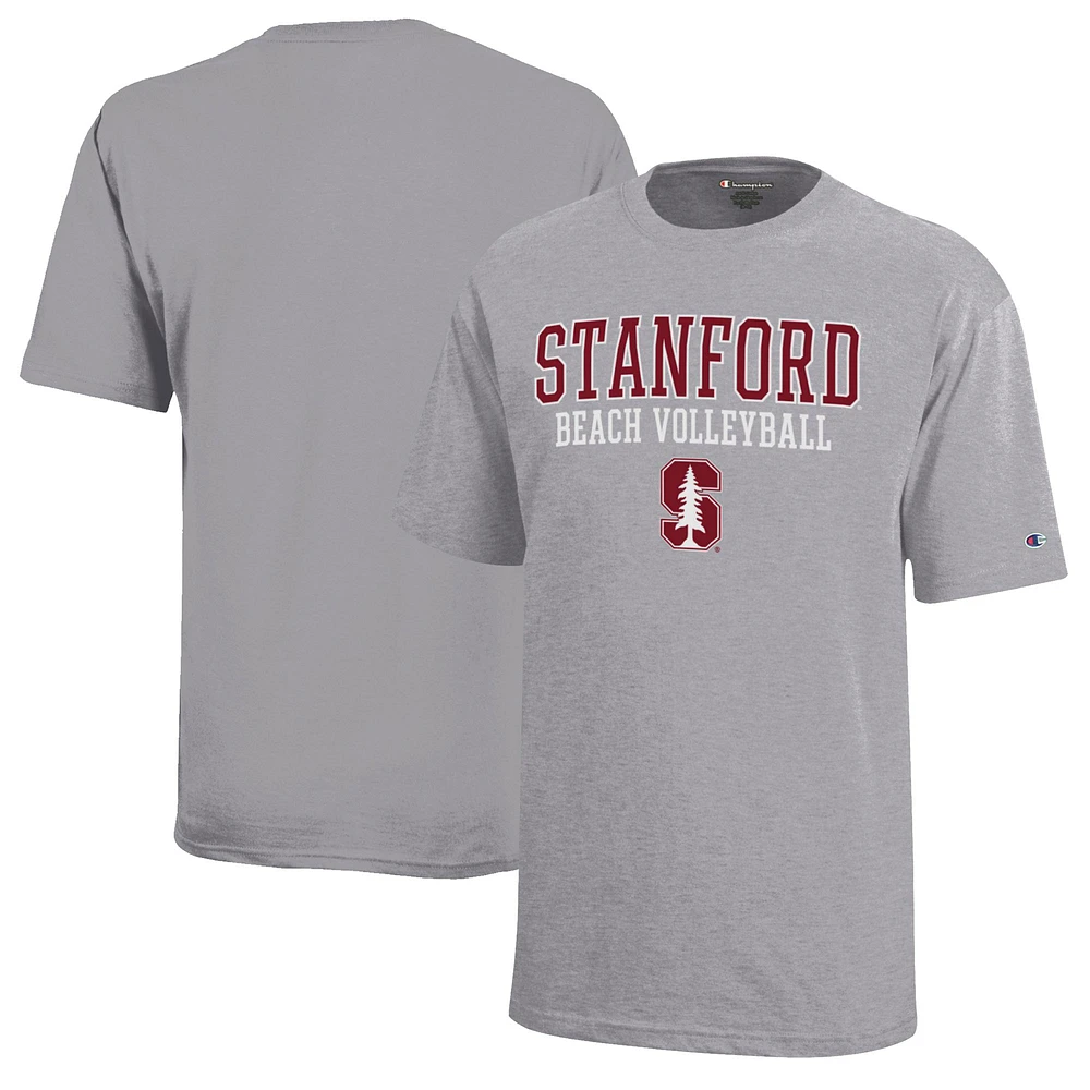 Youth Champion Gray Stanford Cardinal Beach Volleyball Stacked Jersey T-Shirt
