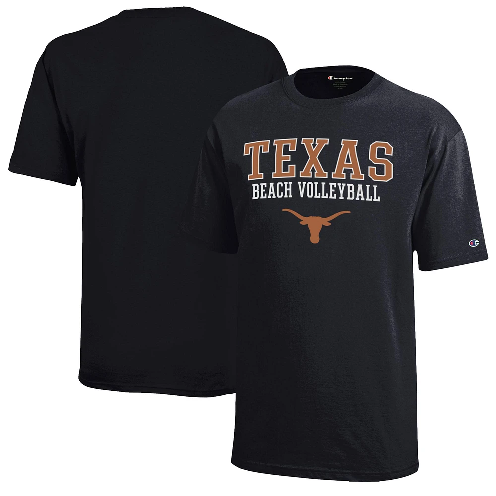 Youth Champion Black Texas Longhorns Beach Volleyball Stacked Jersey T-Shirt