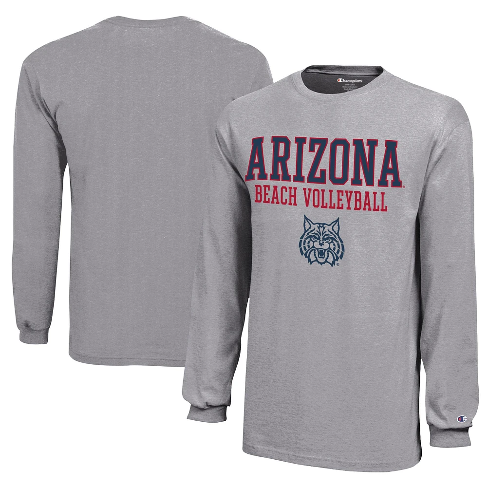 Youth Champion Gray Arizona Wildcats Beach Volleyball Stacked Jersey Long Sleeve T-Shirt
