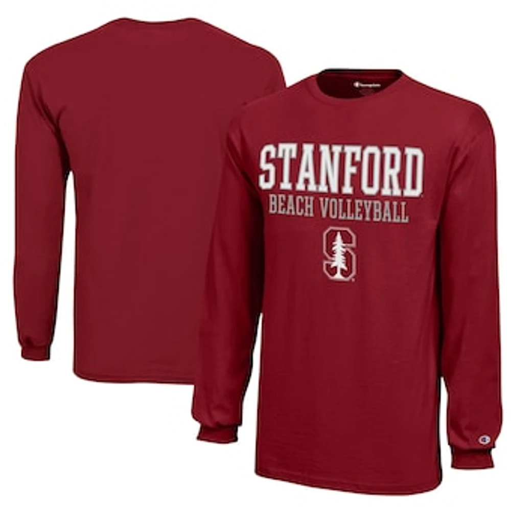 Youth Champion Cardinal Stanford Beach Volleyball Stacked Jersey Long Sleeve T-Shirt