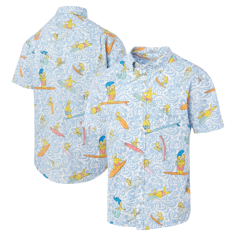 Men's Reyn Spooner Light Blue The Simpsons Cowabunga! Tailored Button-Down Shirt