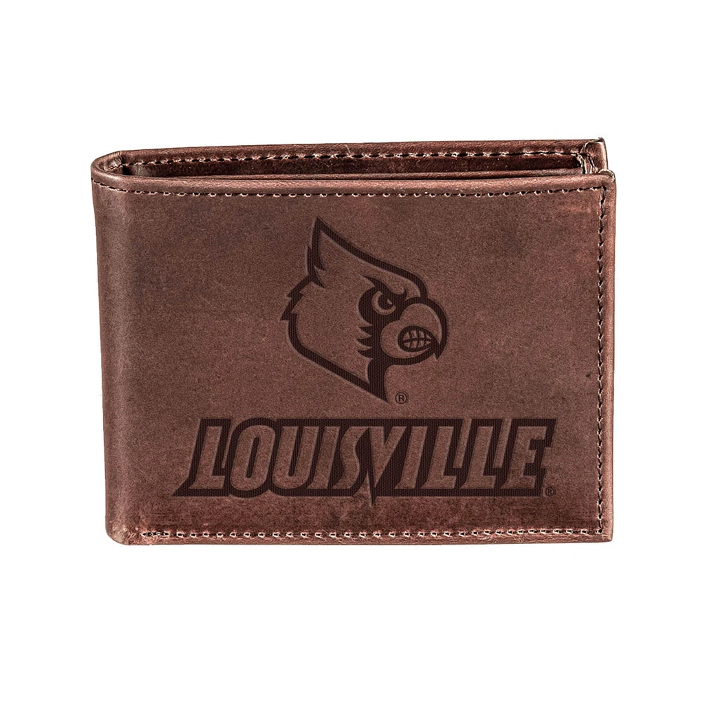 Brown Louisville Cardinals Bi-Fold Leather Wallet