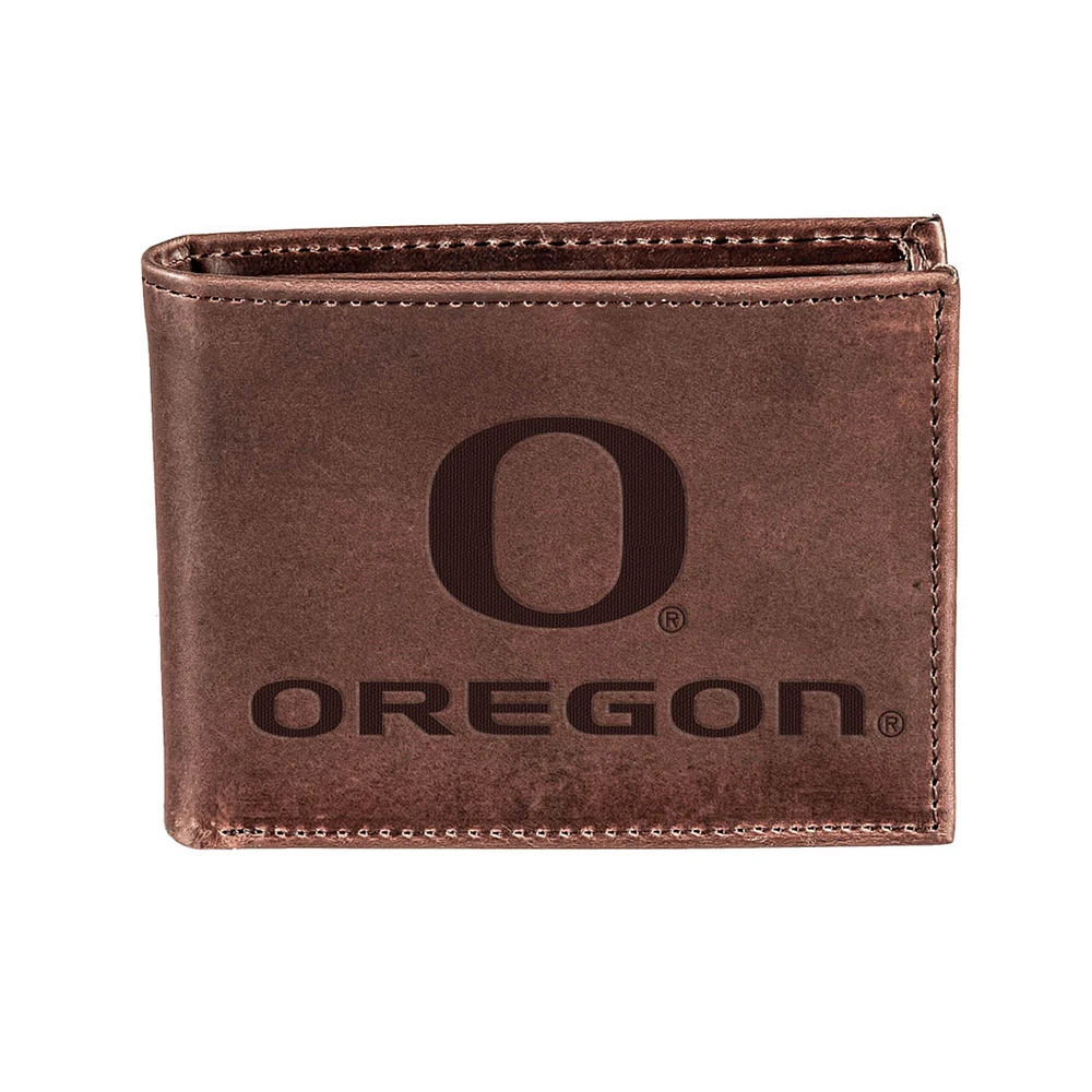 Brown Oregon Ducks Bi-Fold Leather Wallet