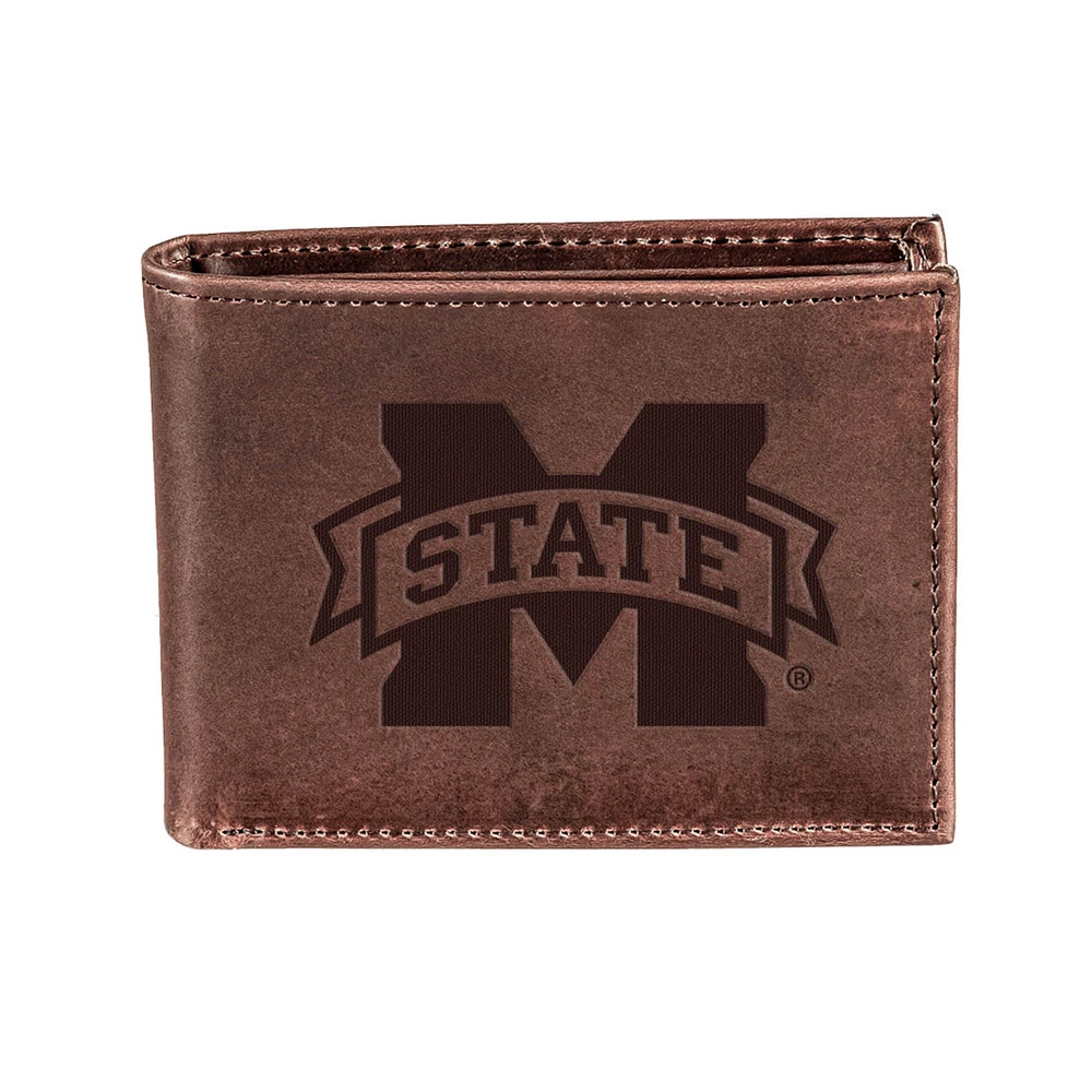 Brown Mississippi State Bulldogs Bi-Fold Leather Wallet