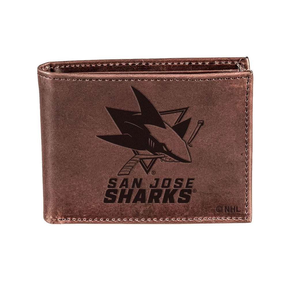 Brown San Jose Sharks Bi-Fold Leather Wallet