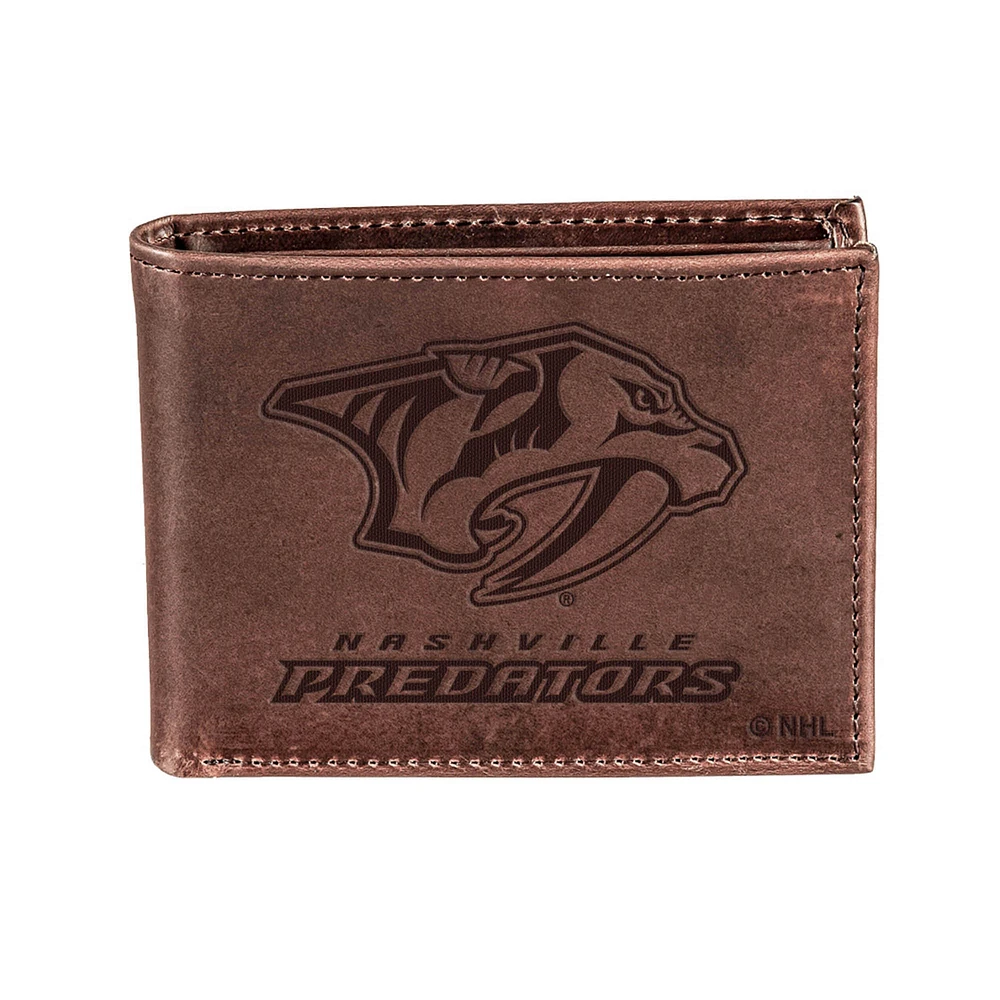 Brown Nashville Predators Bi-Fold Leather Wallet