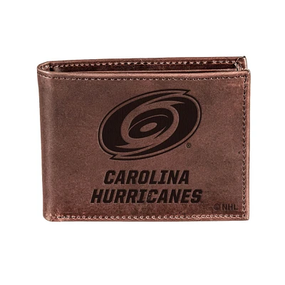 Brown Carolina Hurricanes Bi-Fold Leather Wallet