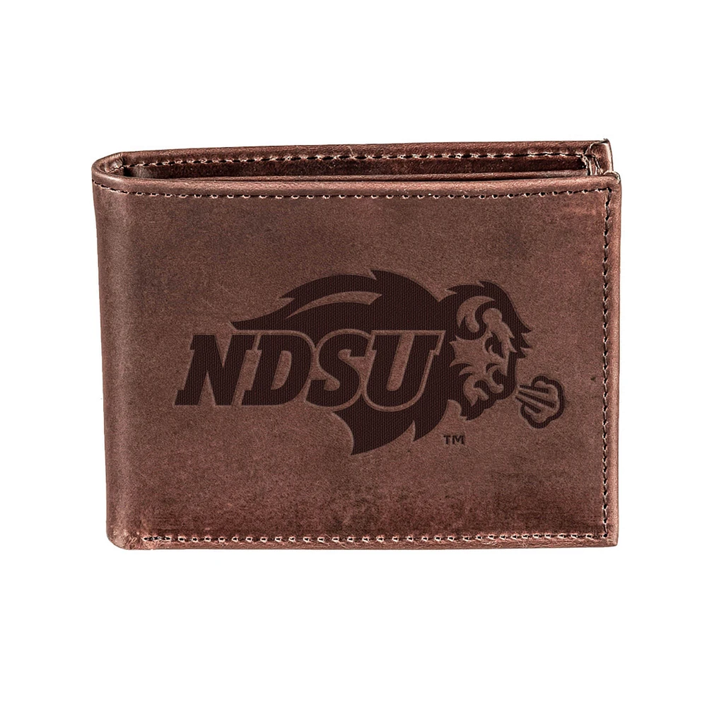 Brown NDSU Bison Bi-Fold Leather Wallet