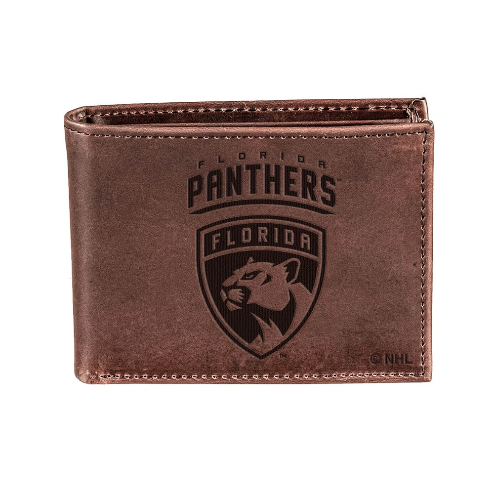 Brown Florida Panthers Bi-Fold Leather Wallet