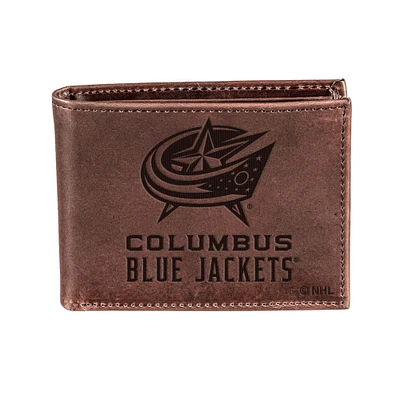 Brown Columbus Blue Jackets Bi-Fold Leather Wallet