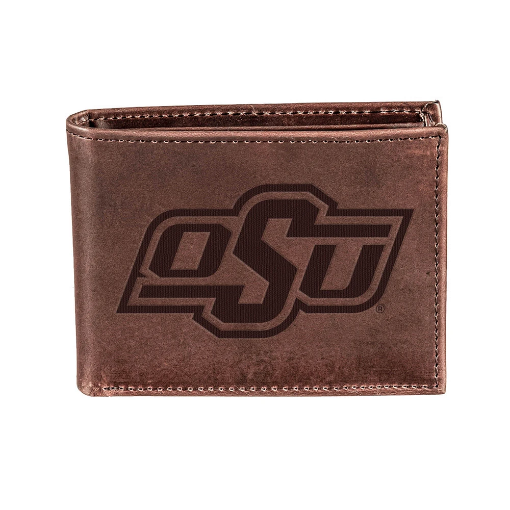 Brown Oklahoma State Cowboys Bi-Fold Leather Wallet
