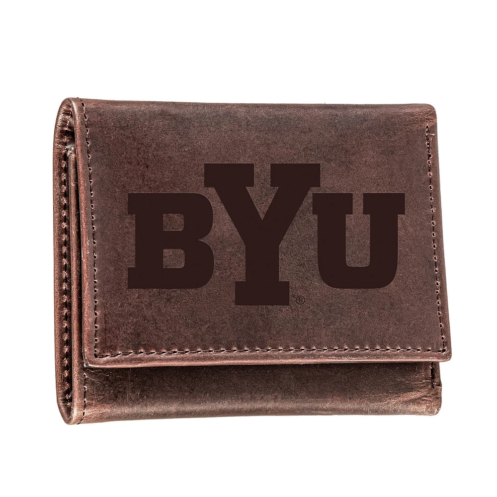 Brown BYU Cougars Leather Tri-Fold Wallet