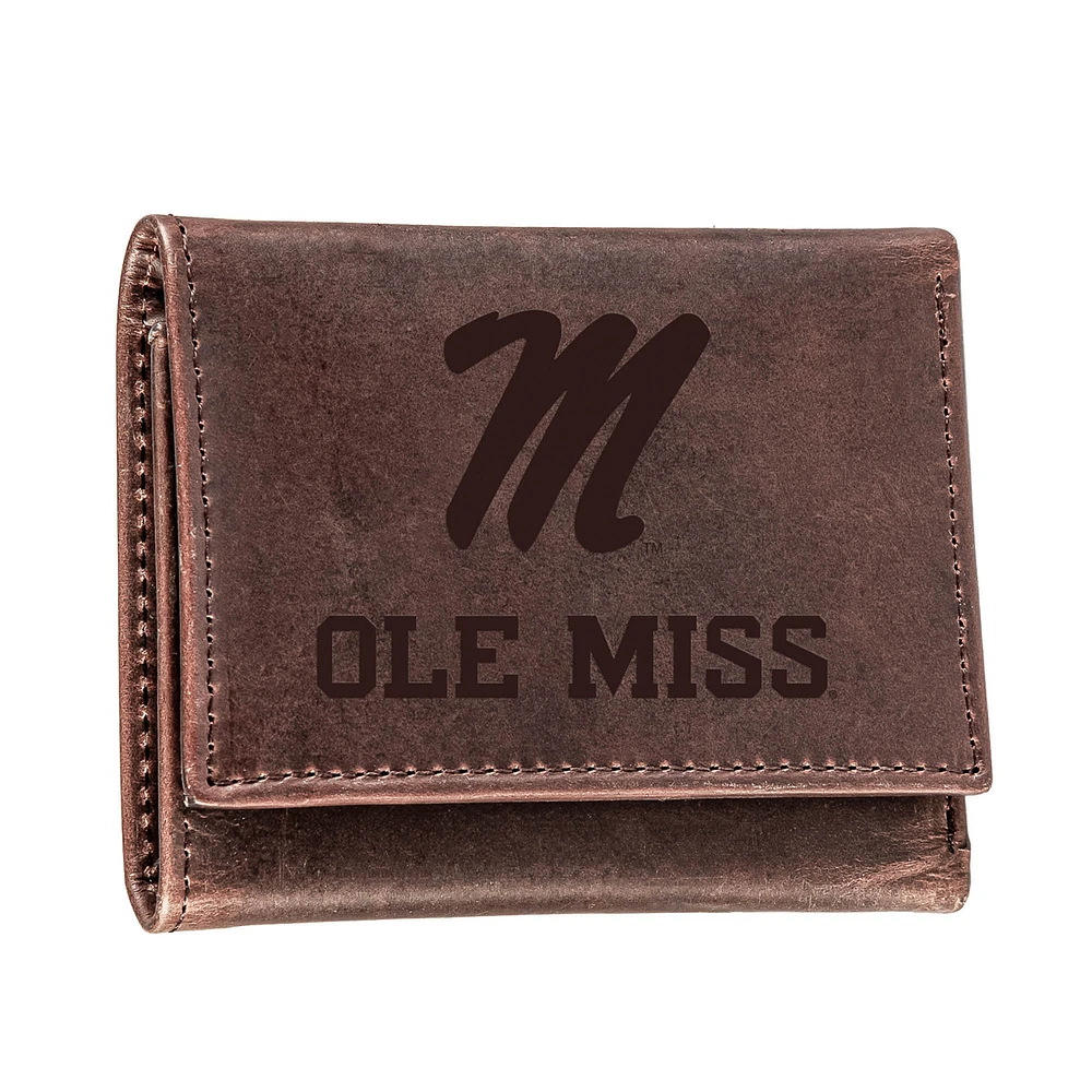 Brown Ole Miss Rebels Leather Tri-Fold Wallet