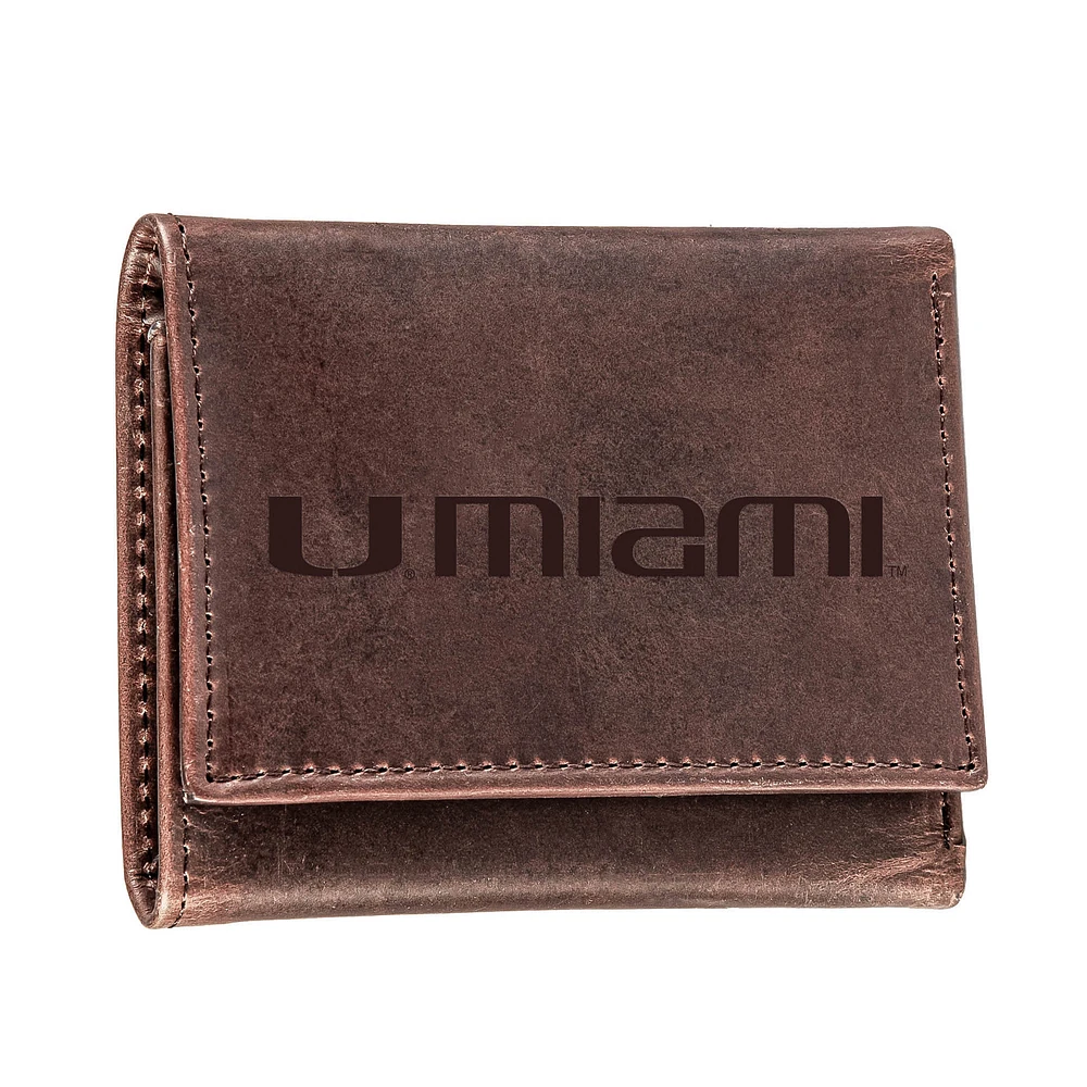 Brown Miami Hurricanes Leather Tri-Fold Wallet