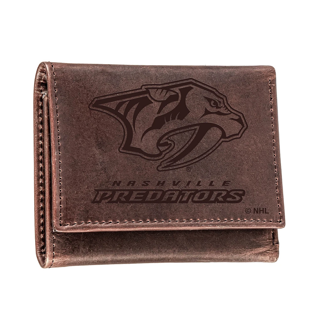 Brown Nashville Predators Leather Tri-Fold Wallet