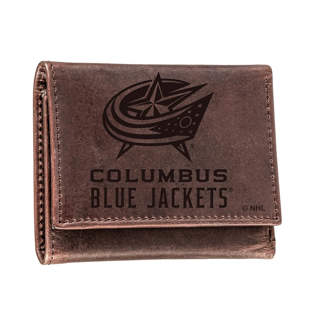 Brown Columbus Blue Jackets Leather Tri-Fold Wallet