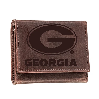 Brown Georgia Bulldogs Leather Tri-Fold Wallet