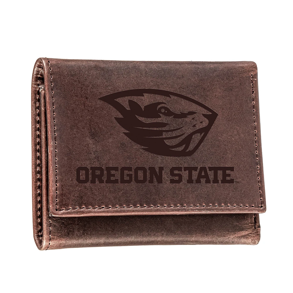 Brown Oregon State Beavers Leather Tri-Fold Wallet