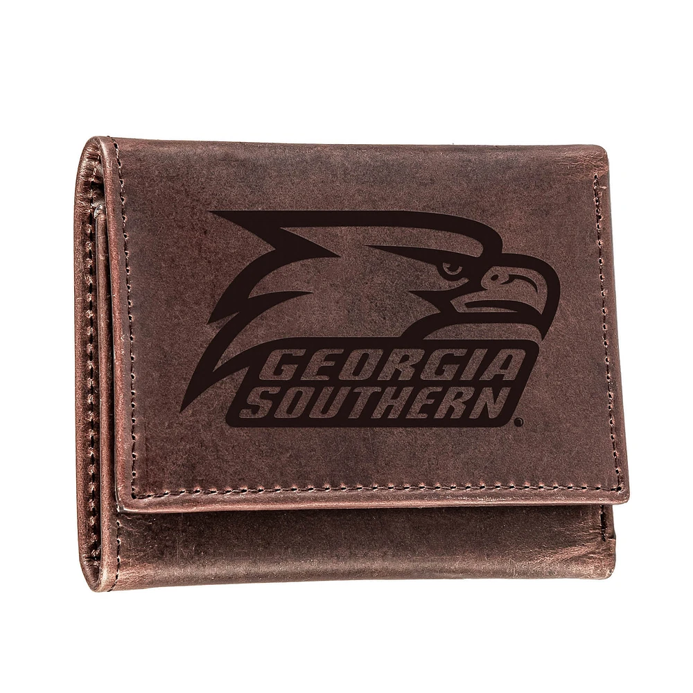 Brown Georgia Southern Eagles Leather Tri-Fold Wallet