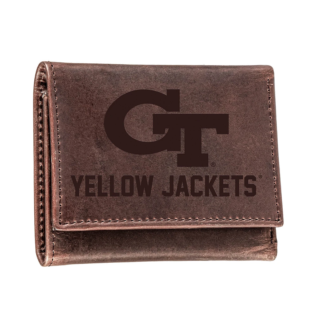 Brown Georgia Tech Yellow Jackets Leather Tri-Fold Wallet