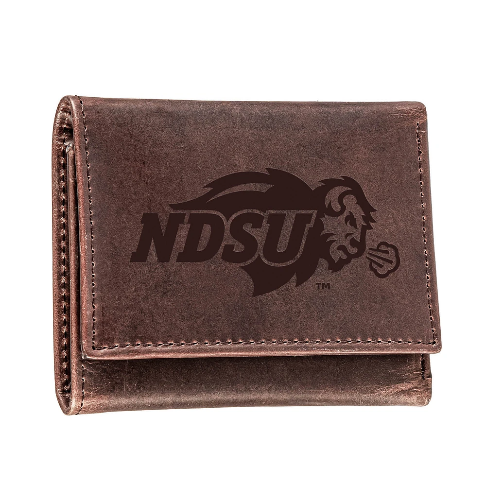 Brown NDSU Bison Leather Tri-Fold Wallet