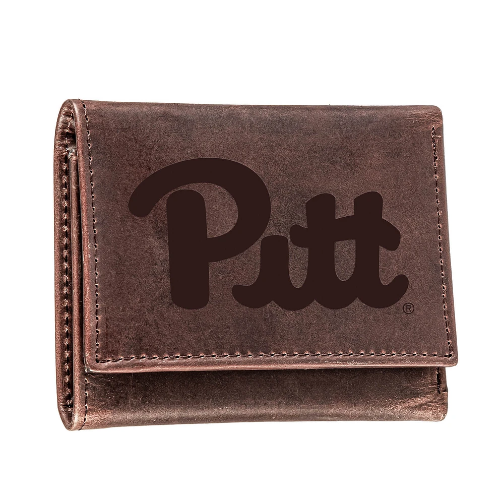 Brown Pitt Panthers Leather Tri-Fold Wallet